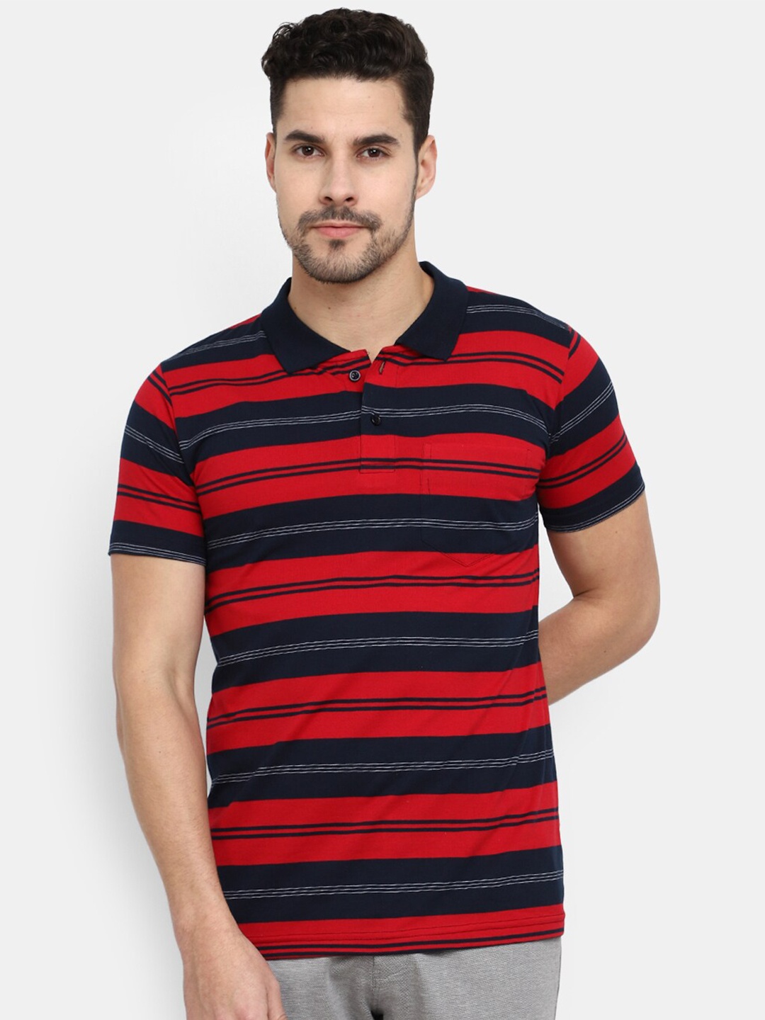 

V-Mart Striped Polo Collar T-shirt, Red