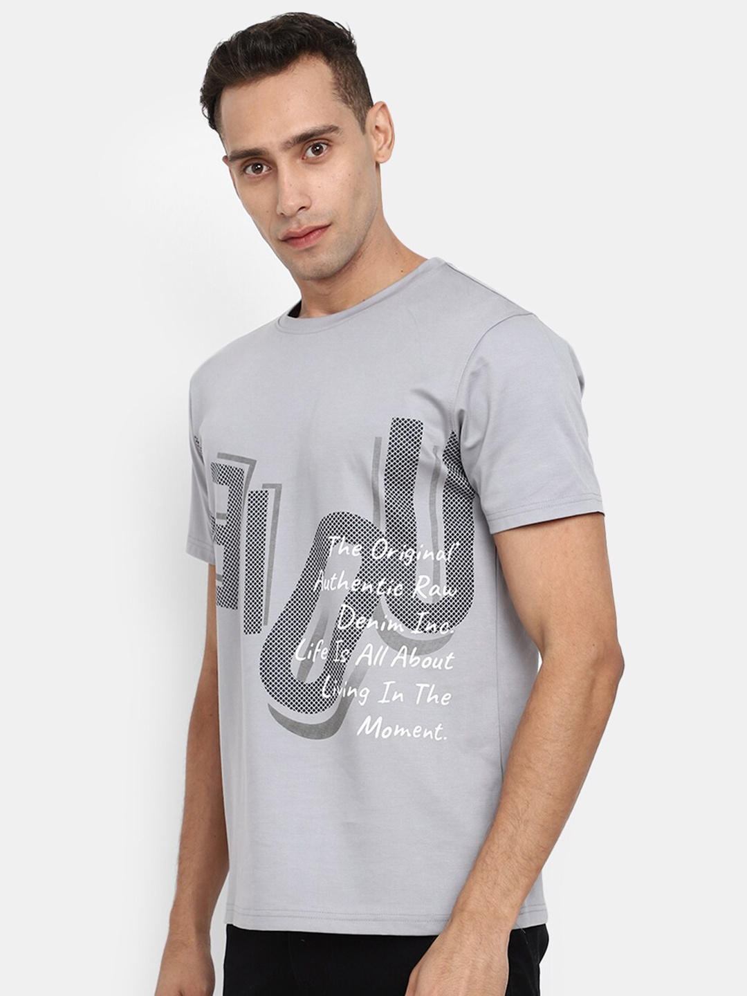 

V-Mart Round Neck Typography Printed Cotton T-shirt, Grey