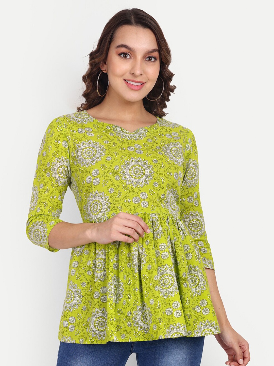 

Aarti Fashion Floral Print A-Line Top, Green