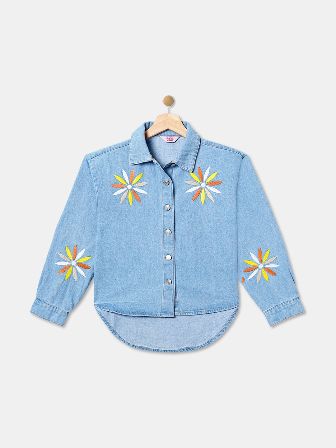 

R&B Girls Blue Printed Polo Collar Applique T-shirt