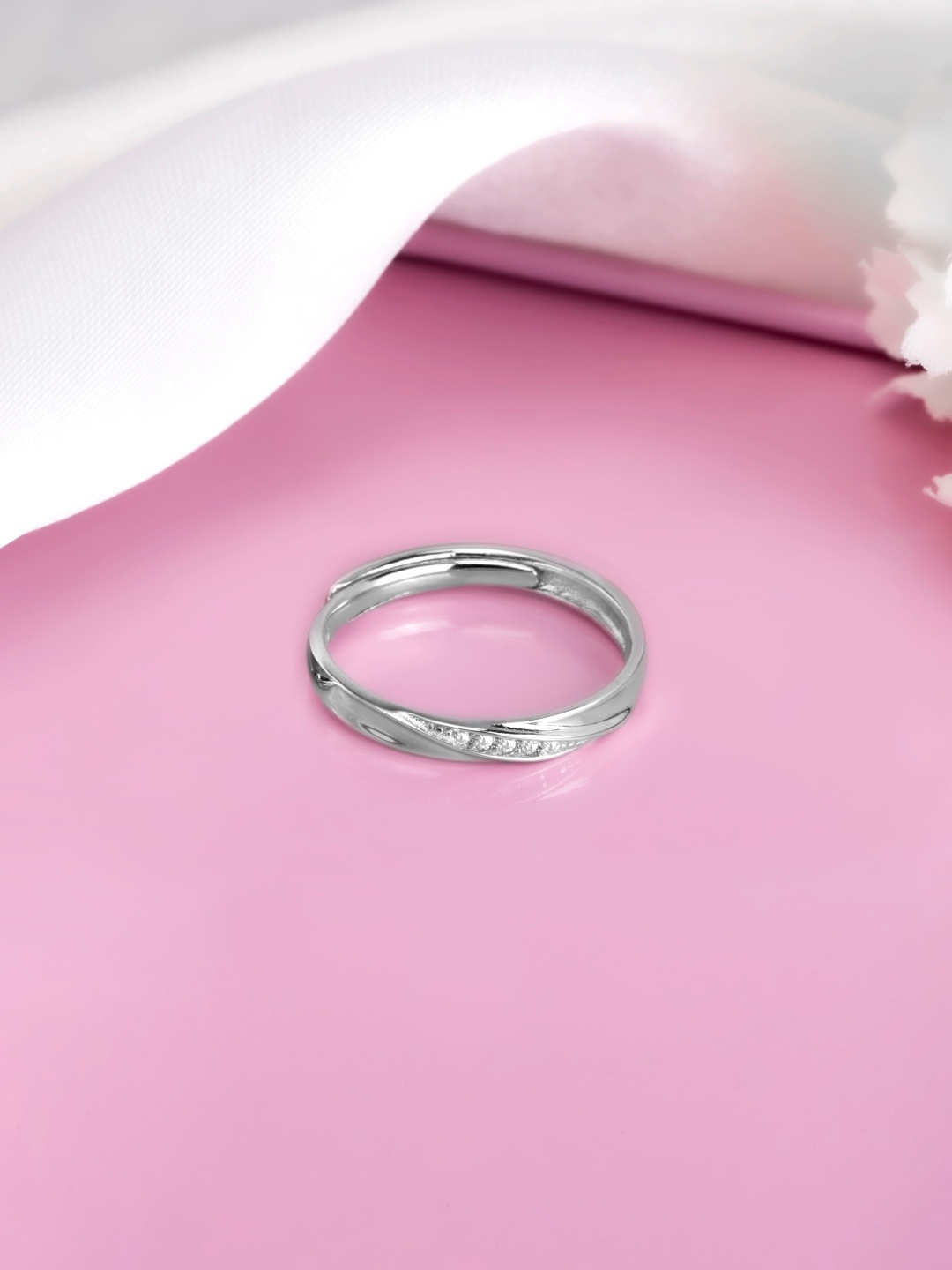 

Zavya Rhodium-Plated CZ-Studded Sterling Silver Adjustable Finger Ring