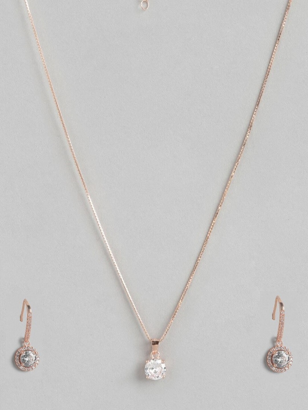 

Zavya Rose-Gold-Plated CZ-Studded Necklace & Earrings Set