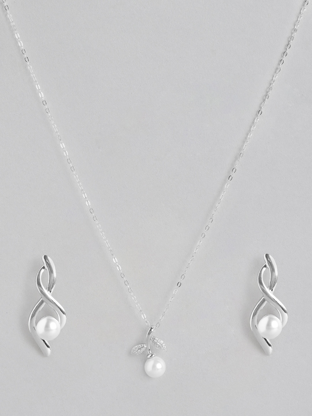 

Zavya Rhodium-Plated beaded Necklace & Earrings Set, Silver