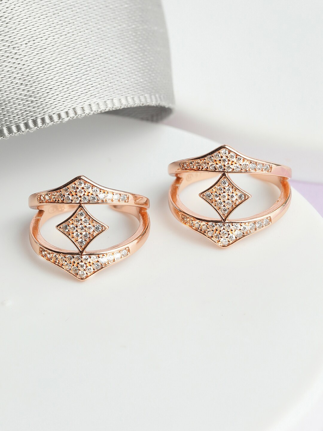 

Zavya Set Of 2 Rose Gold-Plated CZ-Studded Sterling Silver Adjustable Toe Rings