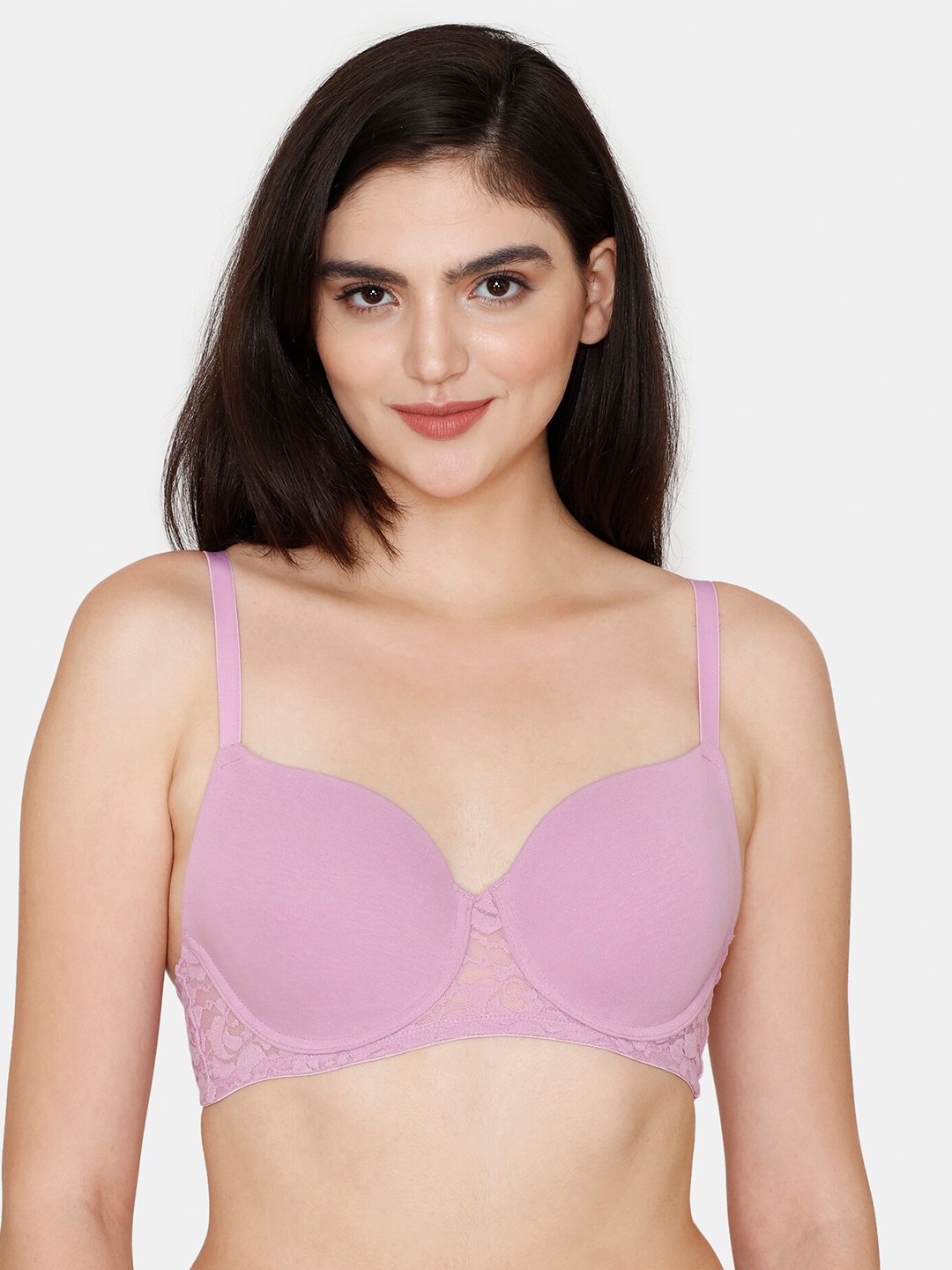 

Zivame Floral Underwired Lightly Padded Seamless T-Shirt Bra, Pink