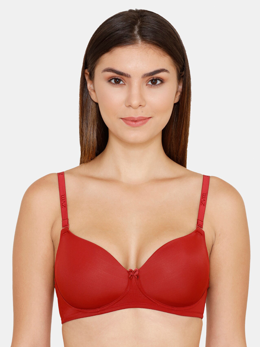 

Zivame Lightly Padded Non-Wired All Day Comfort Half Coverage Seamless Bra, Red