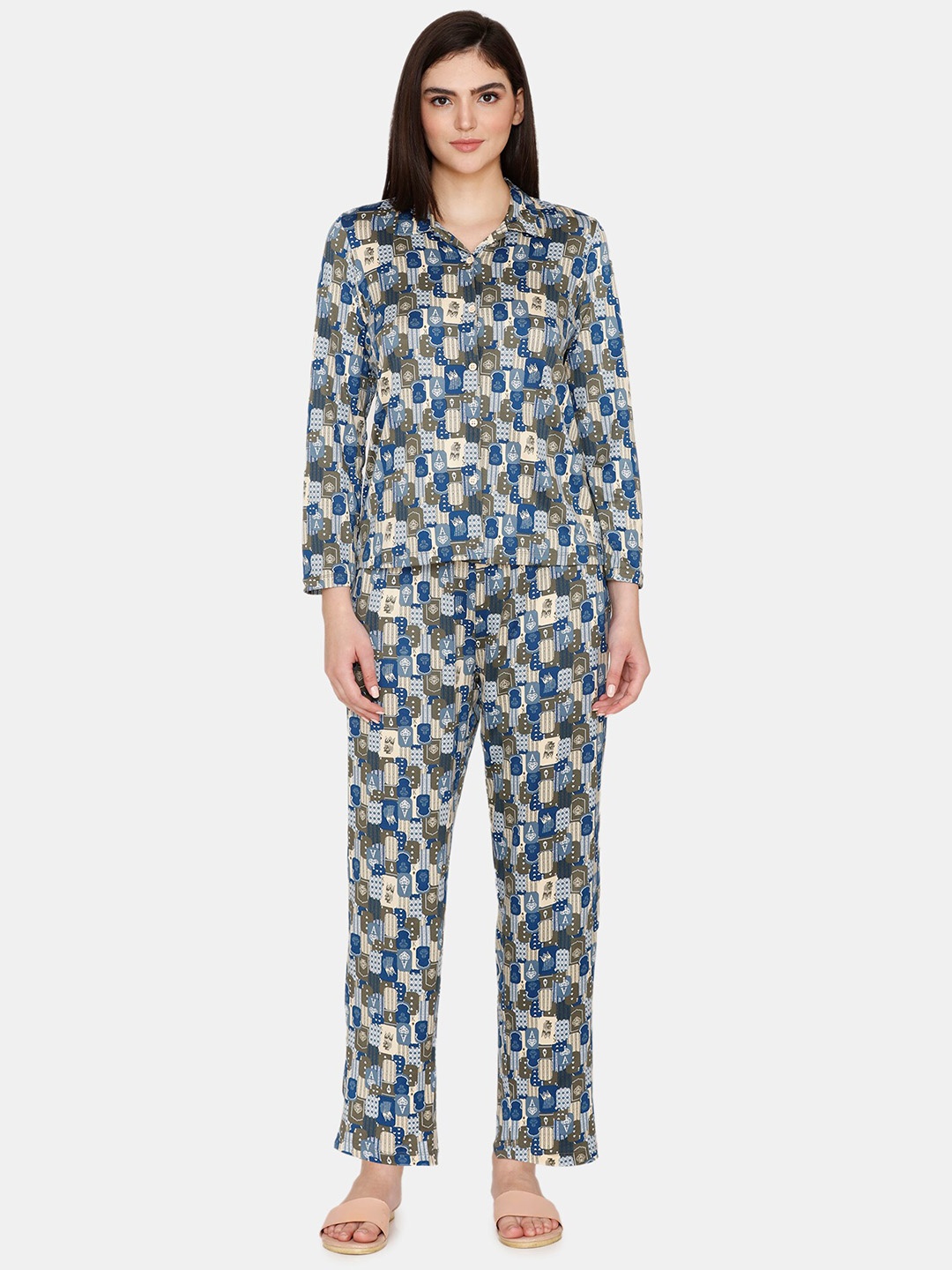 

Zivame Abstract Printed Night Suit, Blue