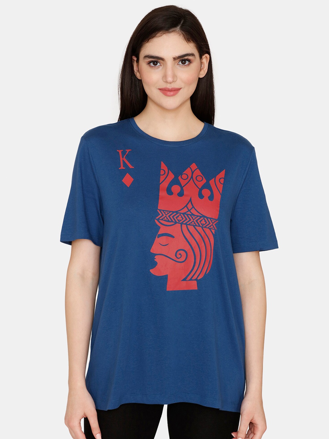 

Zivame Graphic Printed Cotton T-shirt, Blue