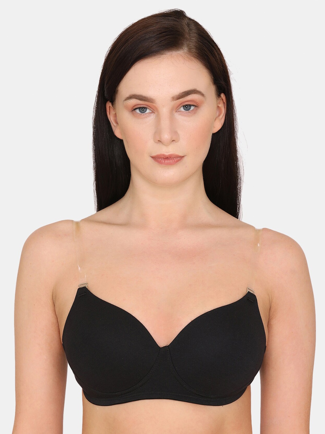 

Zivame Lightly Padded Non Wired Seamless All Day Comfort Pure Cotton Transparent Back Bra, Black