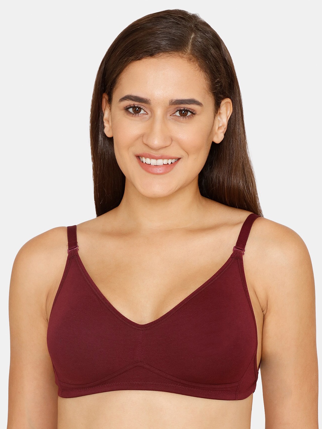 

Zivame Non Padded Non-Wired All Day Comfort Super Support Low Back Cotton T-shirt Bra, Maroon