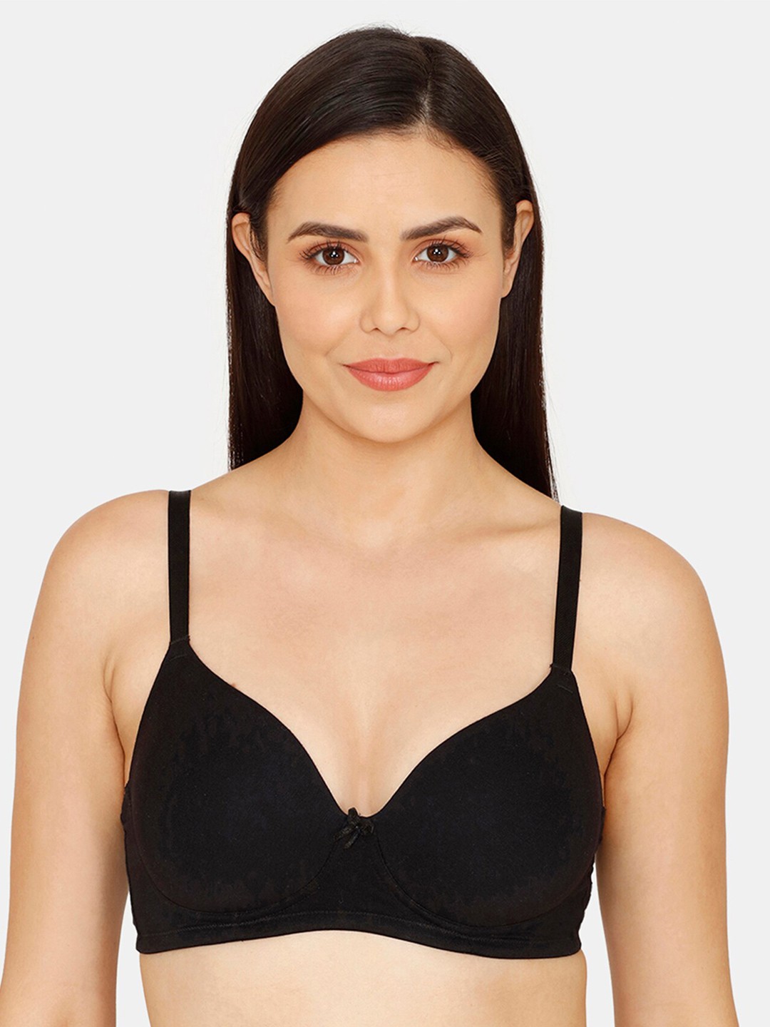 

Zivame Lightly Padded Half Coverage All Day Comfort Seamless Bra, Black