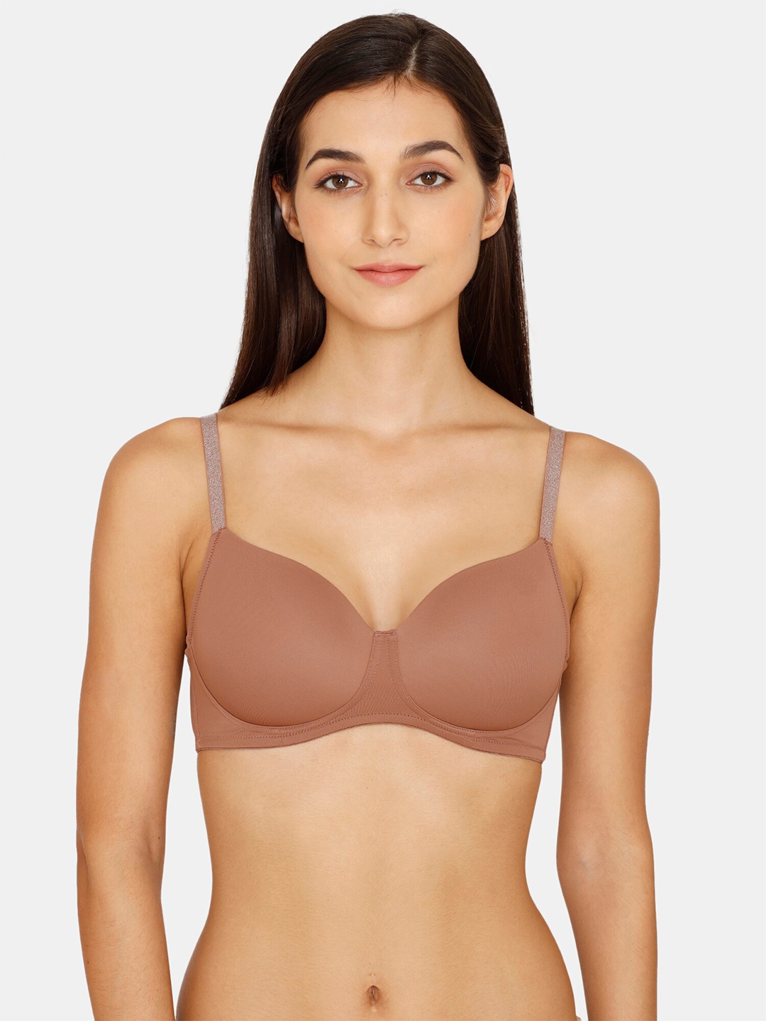 

Zivame Lightly Padded Non-Wired All Day Comfort Medium Support Half Coverage Seamless Bra, Beige