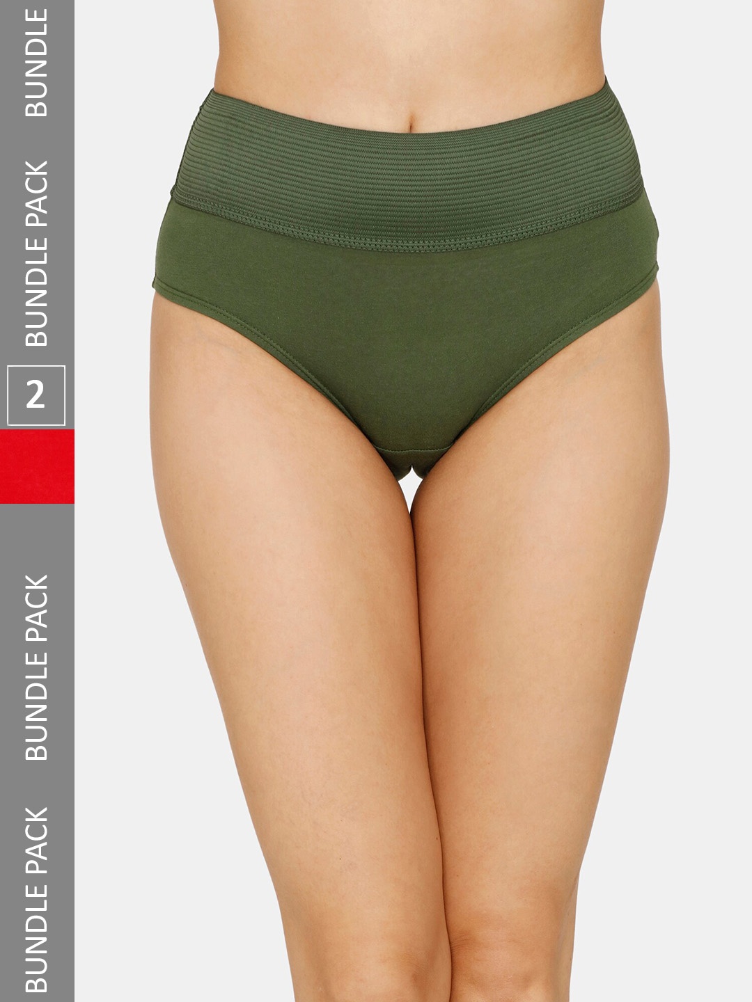

Zivame Women Pack Of 2 High-Rise Hipster Briefs- ZI2684FASHCWHIT, Olive