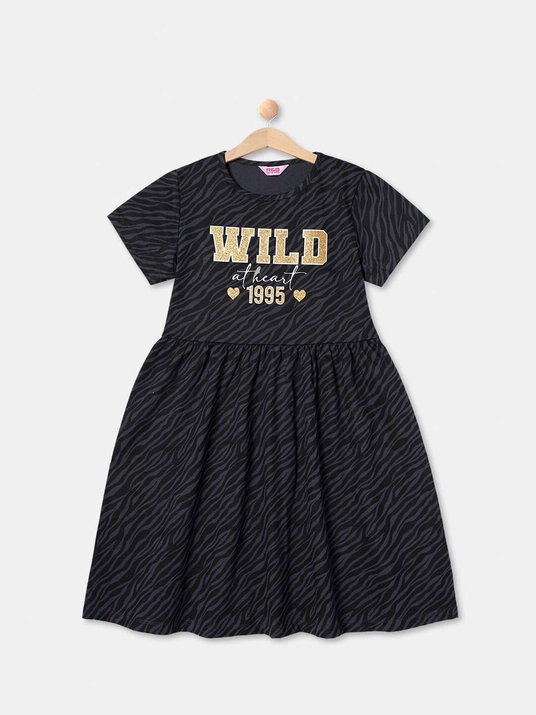 

R&B Girls Abstract Printed Typography Fit & Flare Dress, Black