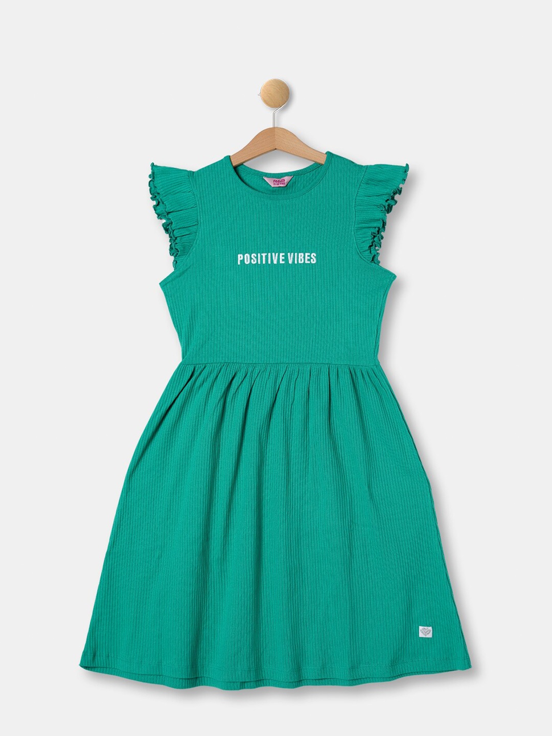 

R&B Girls Flutter Sleeves Fit & Flare Midi Dress, Green