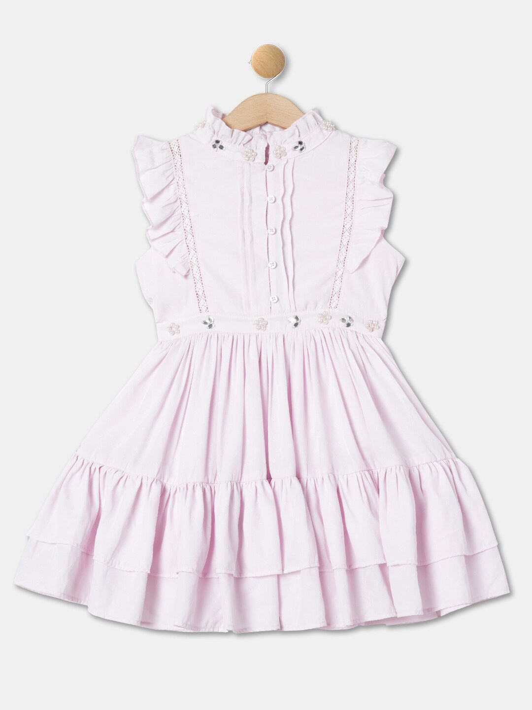 

R&B Girls Embellished Ruffles Fit & Flare Midi Dress, Pink