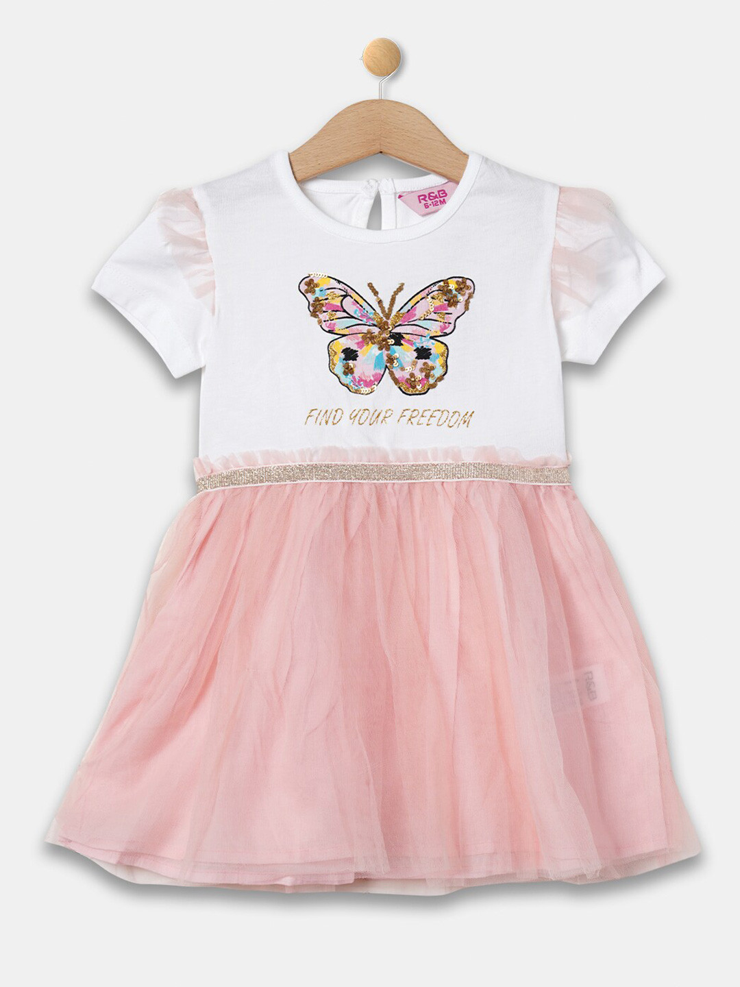 

R&B Infant Girls Graphic Printed Sequined Fit & Flare Dress, Pink