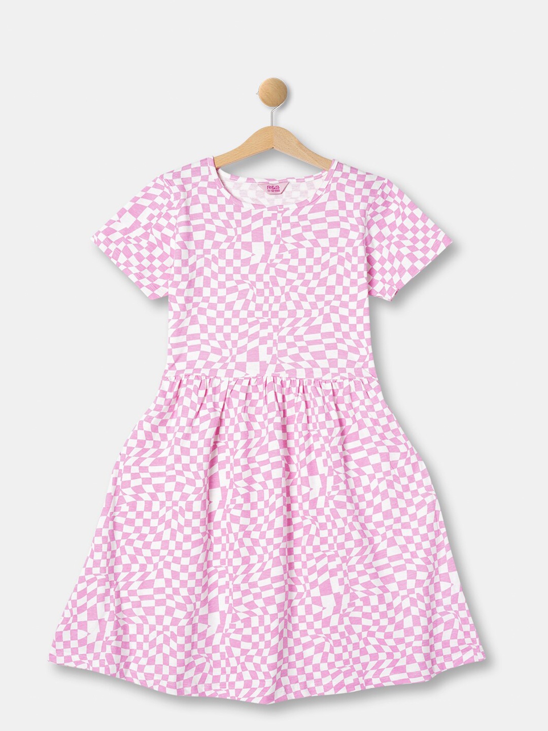

R&B Girls Checked Fit & Flare Dress, White