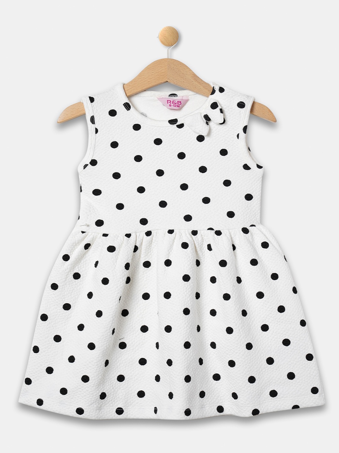 

R&B Infant Girls Polka Dots Printed Fit & Flare Dress, White