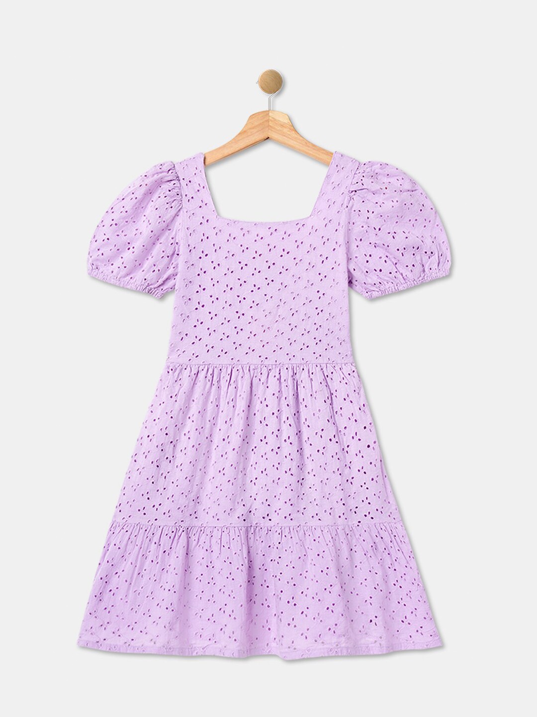 

R&B Girls Embroidered Schiffli Tiered Fit & Flare Dress, Lavender