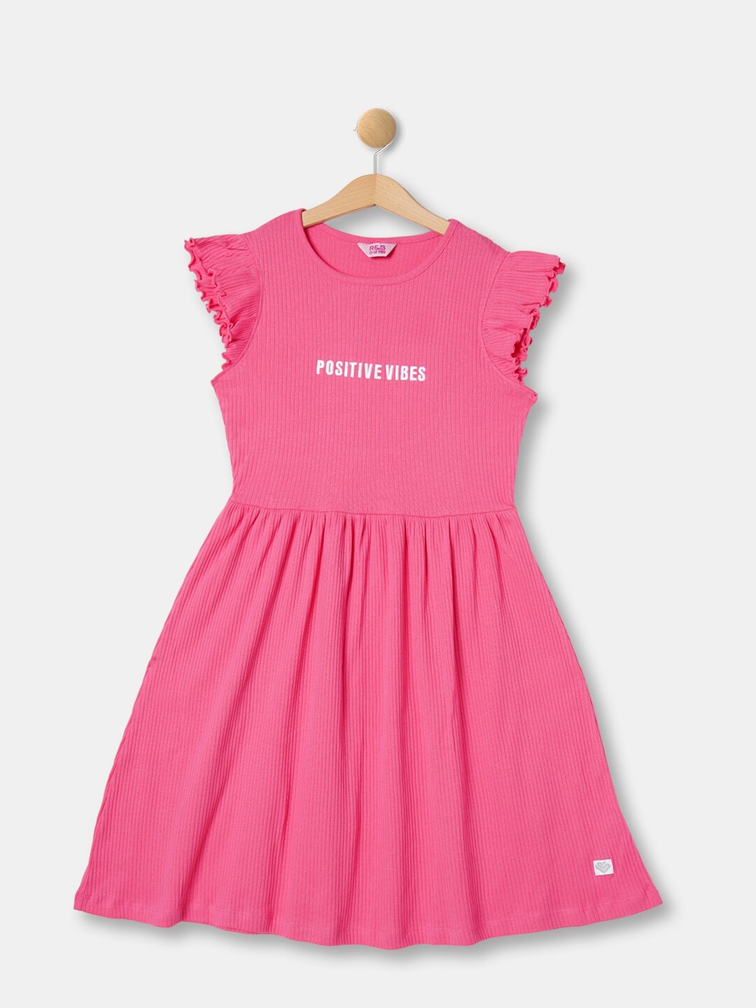 

R&B Girls Flutter Sleeves Fit & Flare Dress, Pink