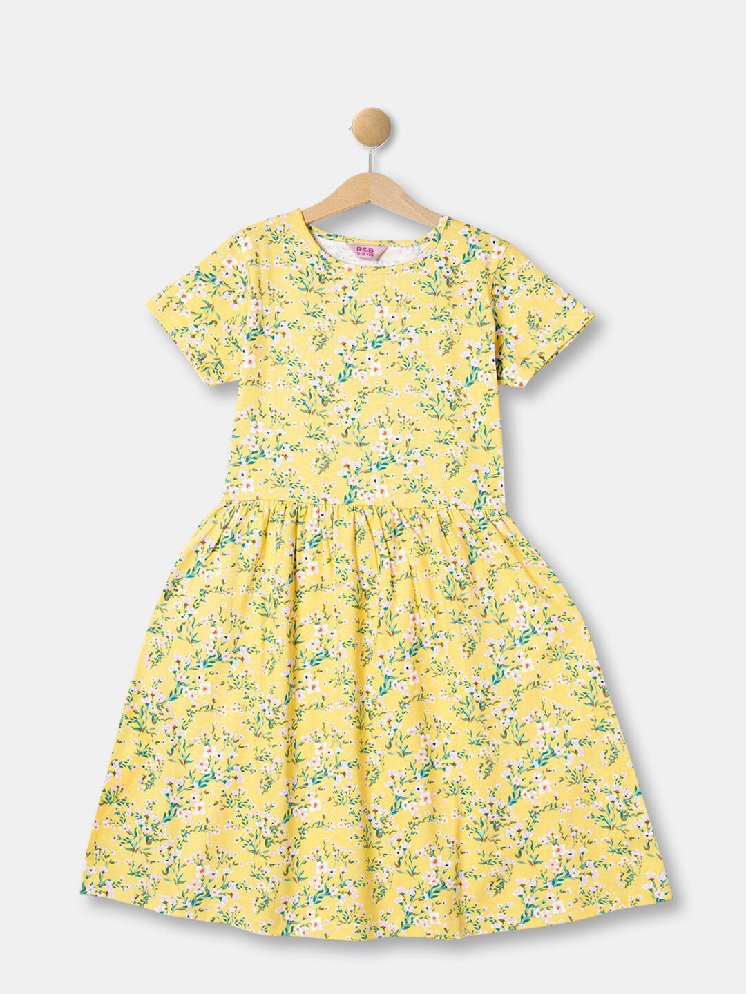 

R&B Girls Floral Printed Fit & Flare Dress, Yellow