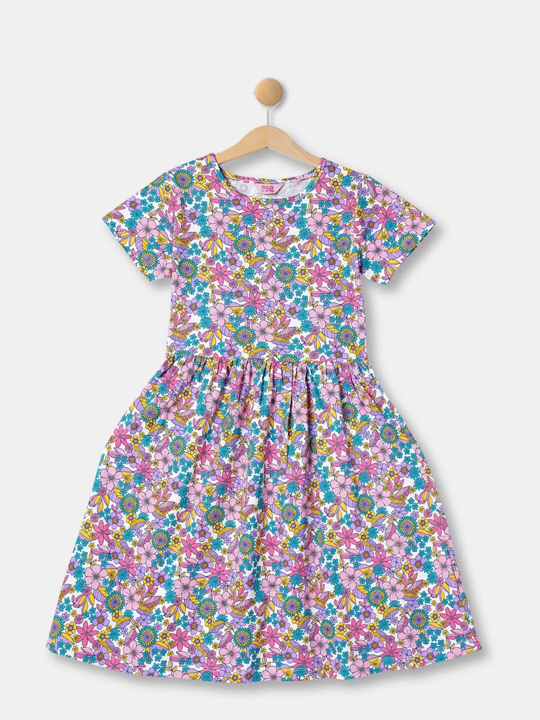 

R&B Girls Floral Printed Fit & Flare Dress, Pink