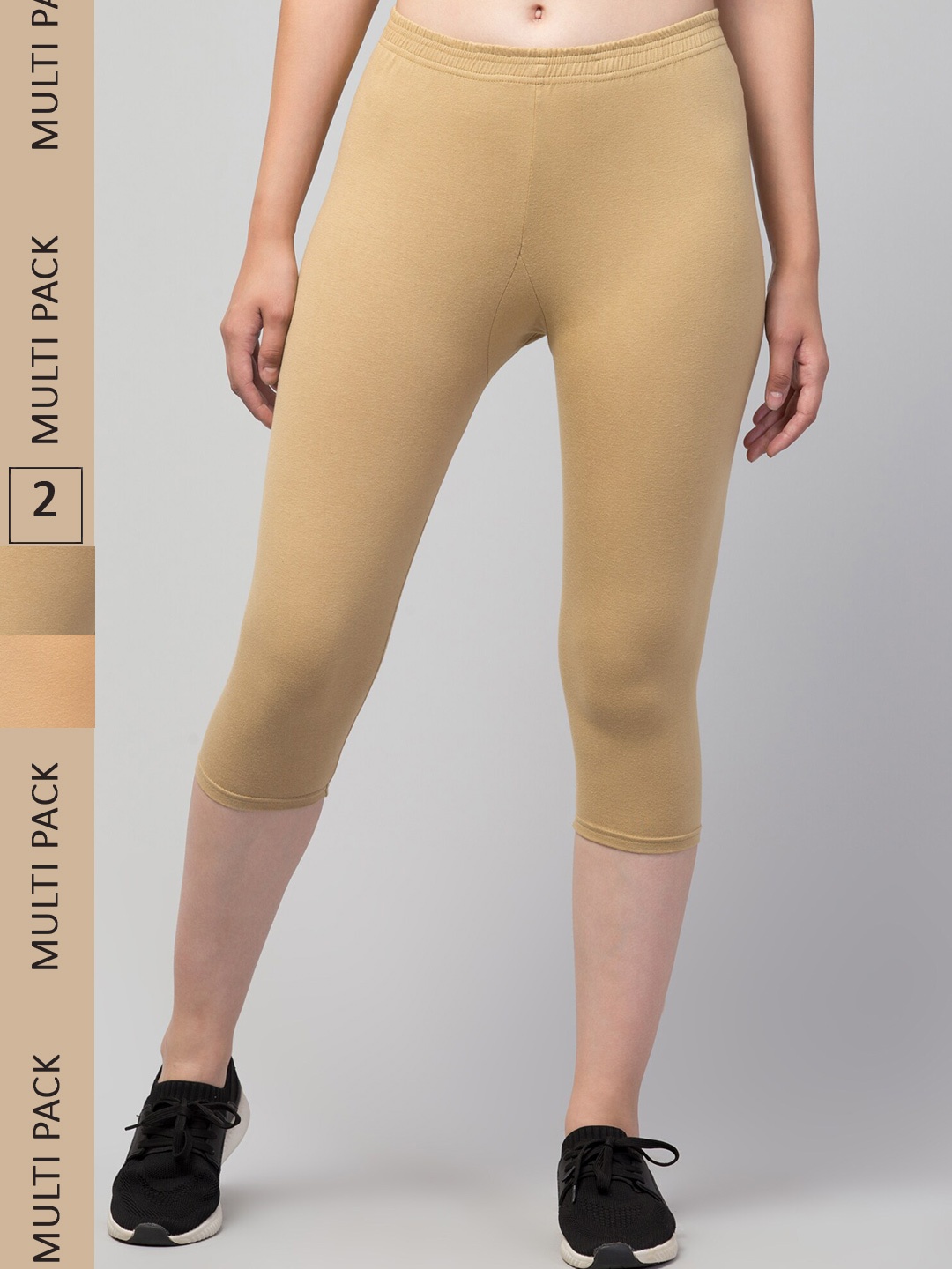 

Apraa & Parma Women Pack of 2 Skinny Fit Capris, Beige