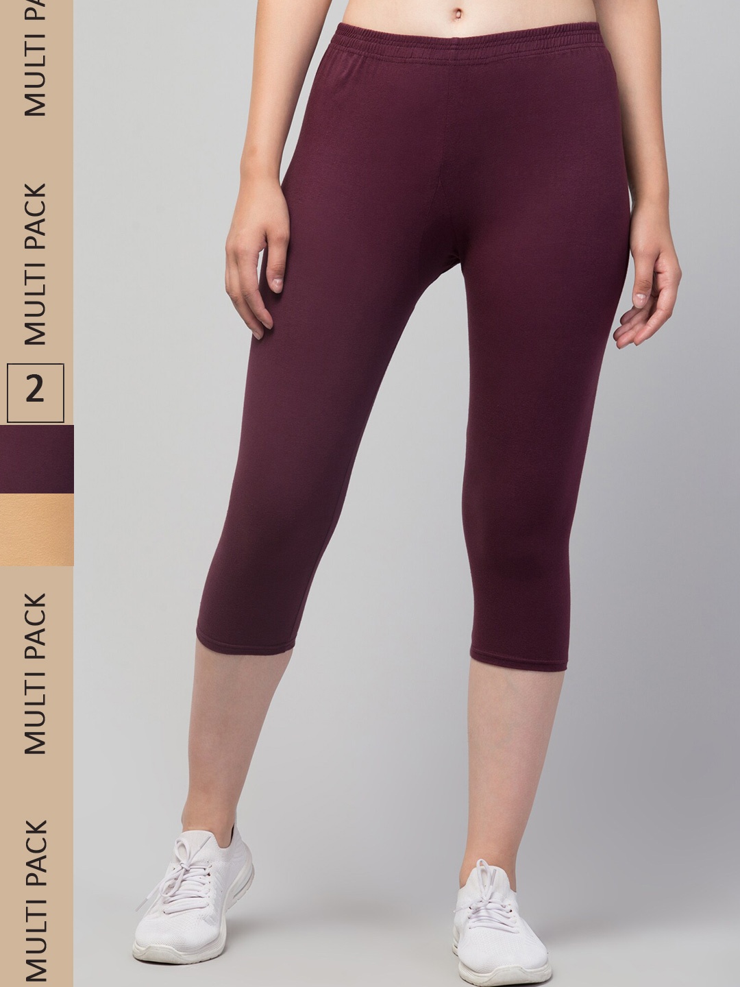 

Apraa & Parma Women Pack of 2 Skinny Fit Capris, Beige