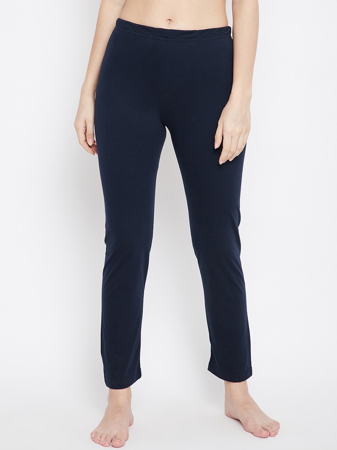 

FRENCH FLEXIOUS Women Mid-Rise Cotton Straight Lounge Pants, Navy blue
