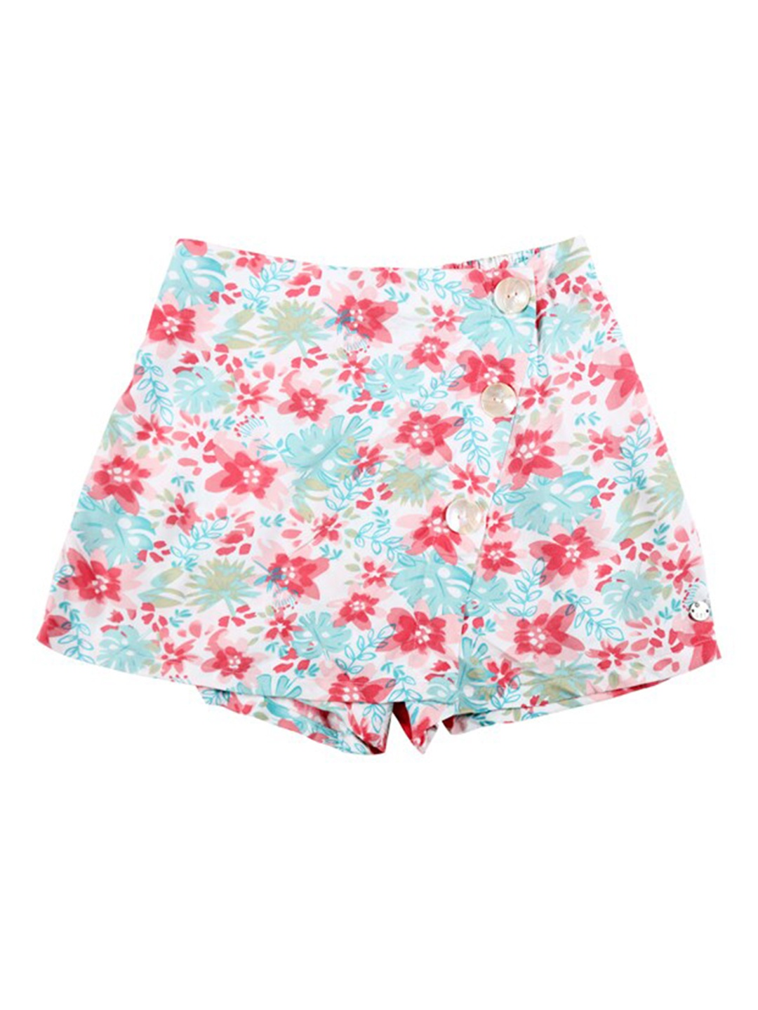 

Gini and Jony Girls Floral Printed Fixed Waist Midi A-Line Skorts, Off white