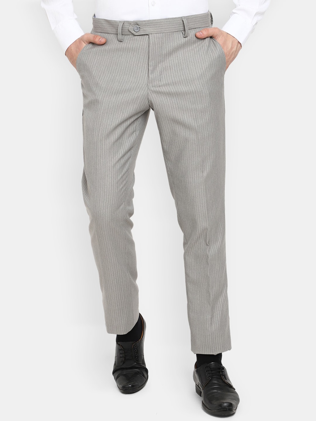 

J White by Vmart Men Striped CottonA Formal Trousers, Grey