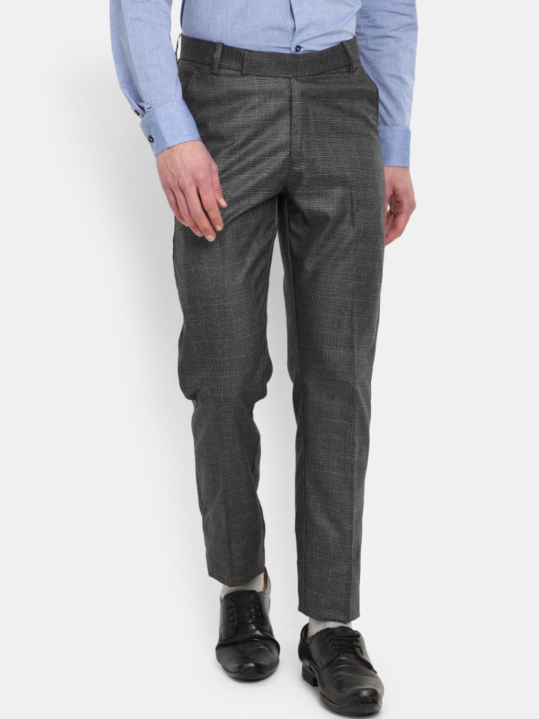 

J White by Vmart Men Checked Mid-Rise CottonA Formal Trousers, Charcoal