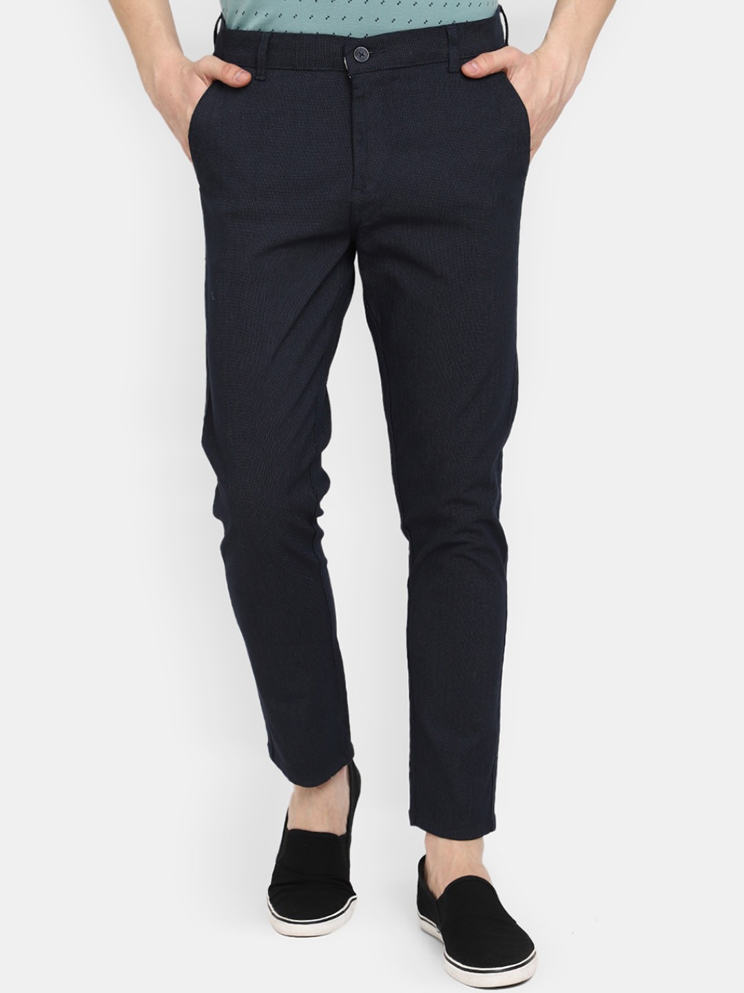 

V-Mart Men Mid-Rise Cotton Trousers, Blue