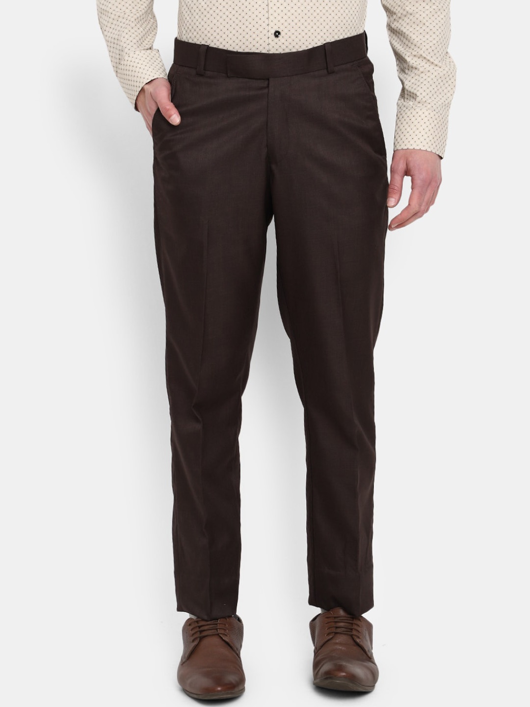 

J White by Vmart Men Mid-Rise CottonA Formal Trousers, Brown