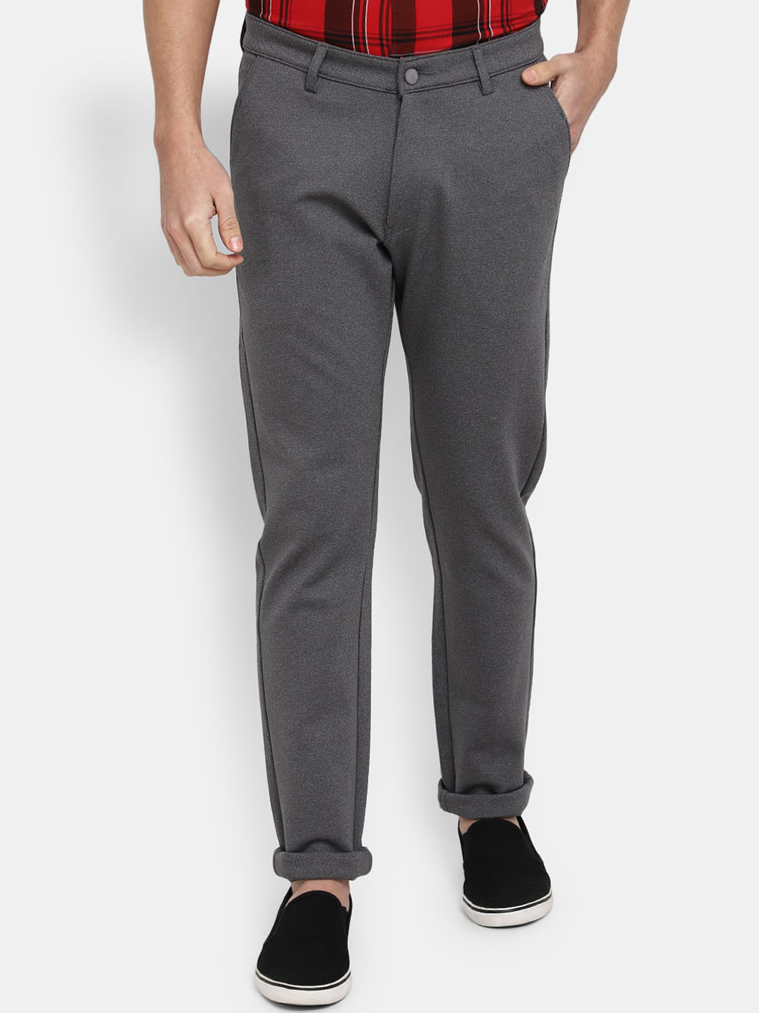 

V-Mart Men Grey Textured Trousers