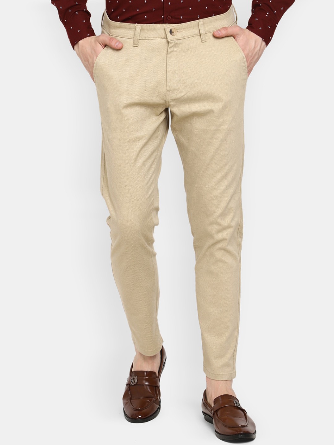 

V-Mart Men Checked Mid-Rise Cotton Trousers, Beige
