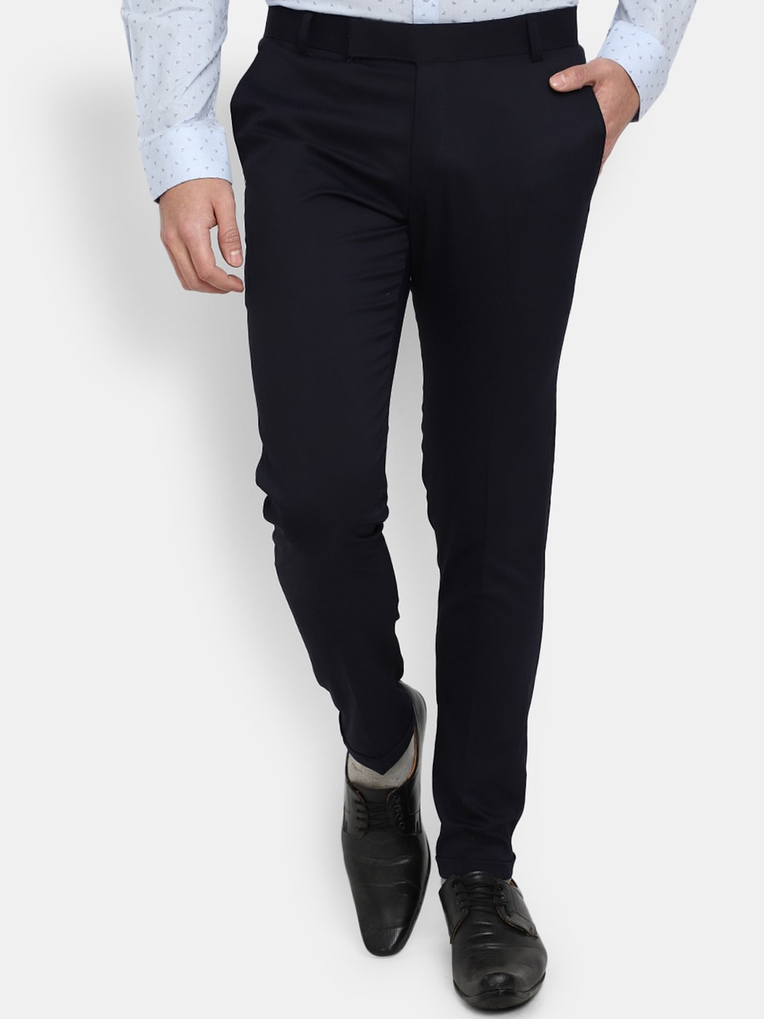 

V-Mart Men Mid-Rise Cotton Formal Trousers, Navy blue