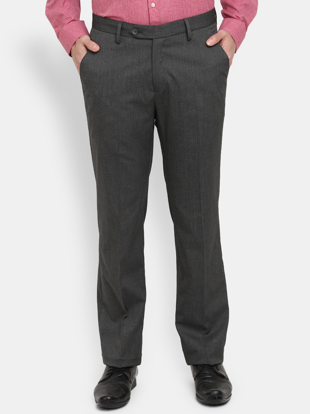 

J White by Vmart Men Mid-Rise CottonA Formal Trousers, Charcoal