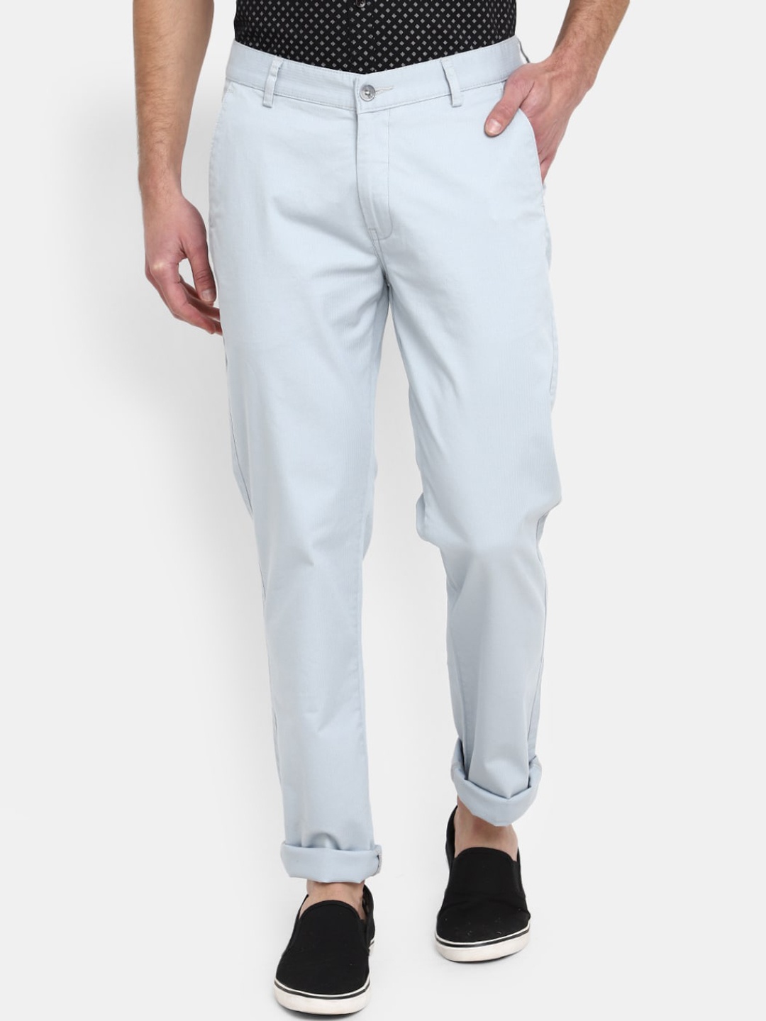 

V-Mart Men Striped Mid-Rise Cotton Chinos, Grey
