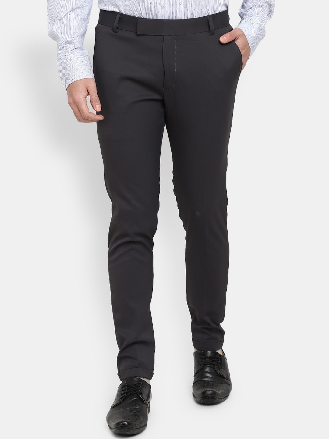 

V-Mart Men Mid-Rise Cotton Formal Trousers, Charcoal