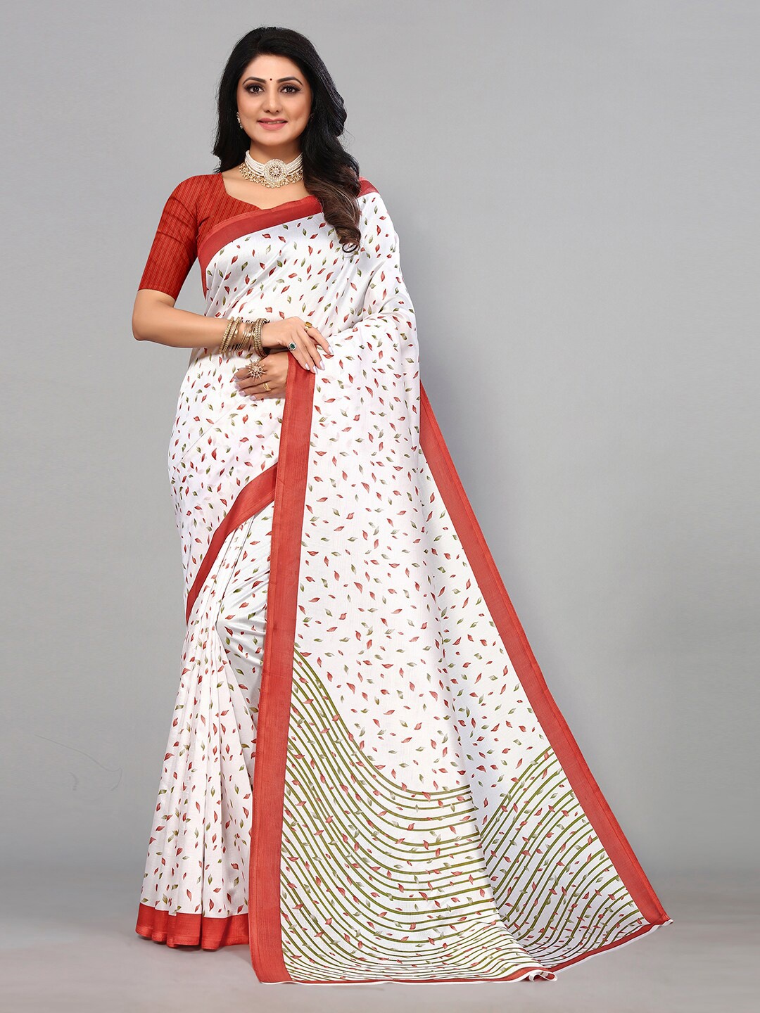 

KALINI Floral Printed Art Silk Saree, White