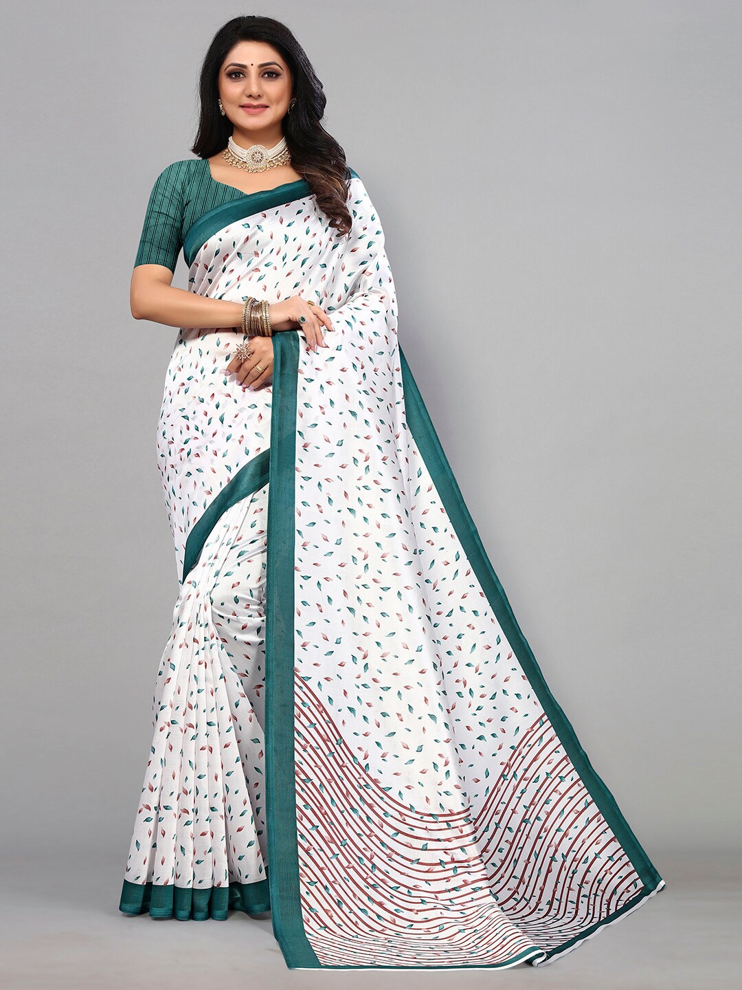 

KALINI Floral Printed Saree, White