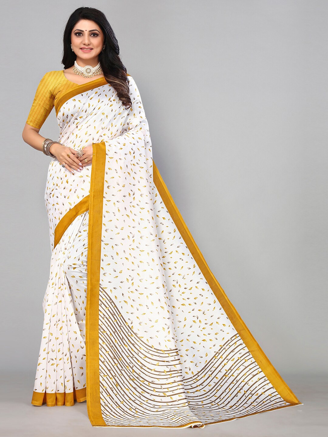 

KALINI Floral Prited Art Silk Saree, White