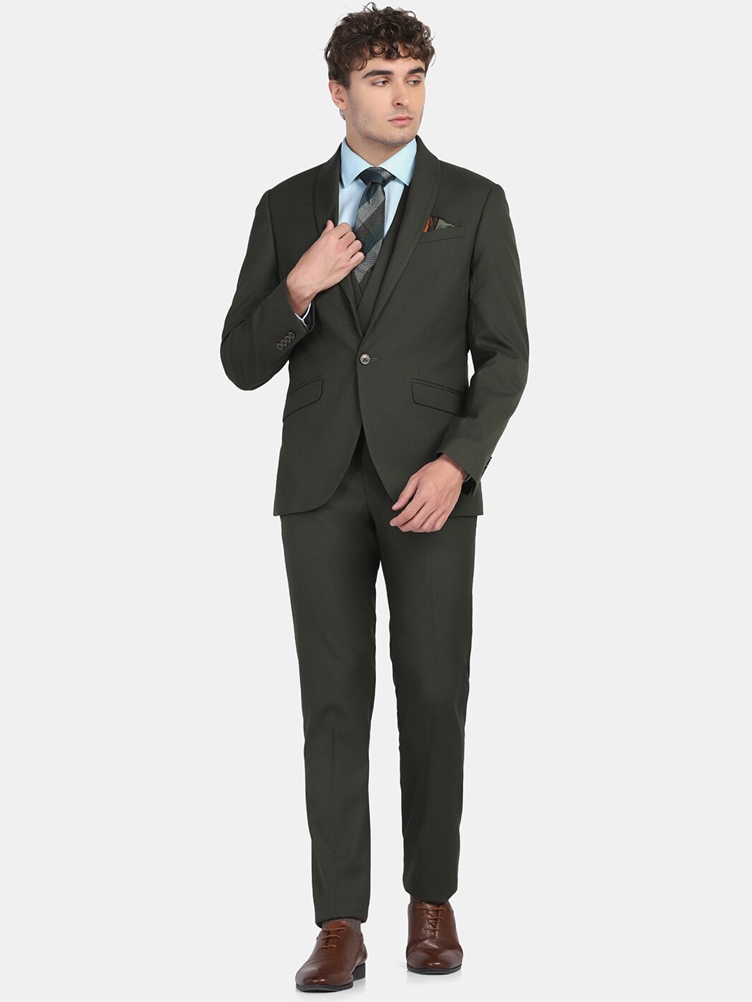 

Blackberrys Single-Breasted Three-Piece Slim Fit Formal Suit, Green