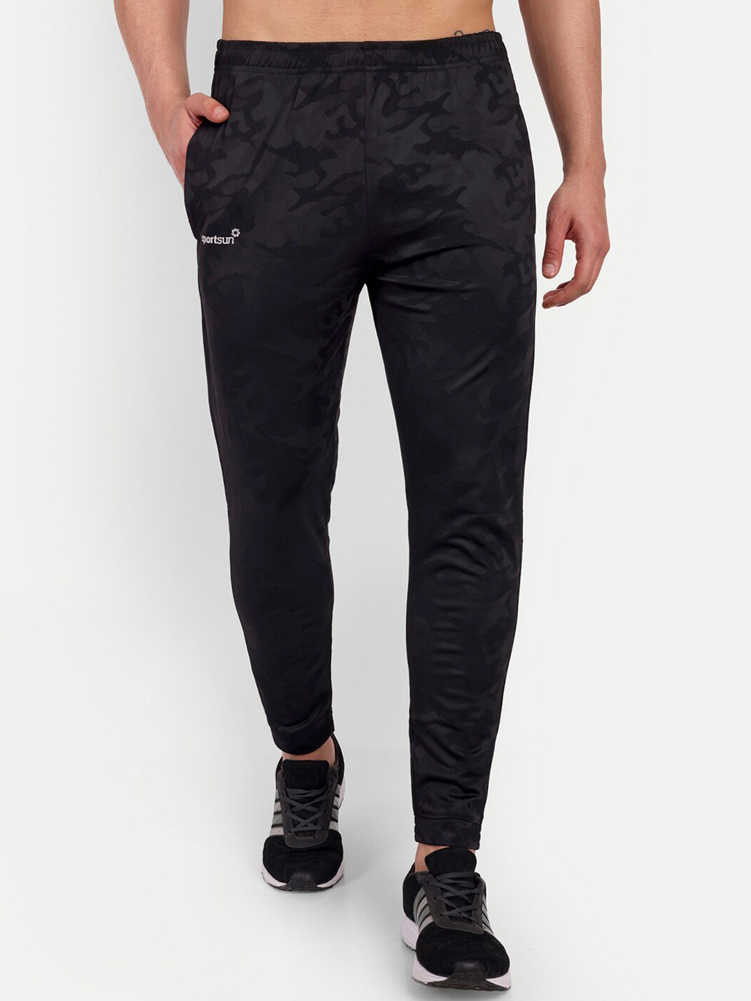 

SPORT SUN Men Camouflage Stretchable Track Pants, Black