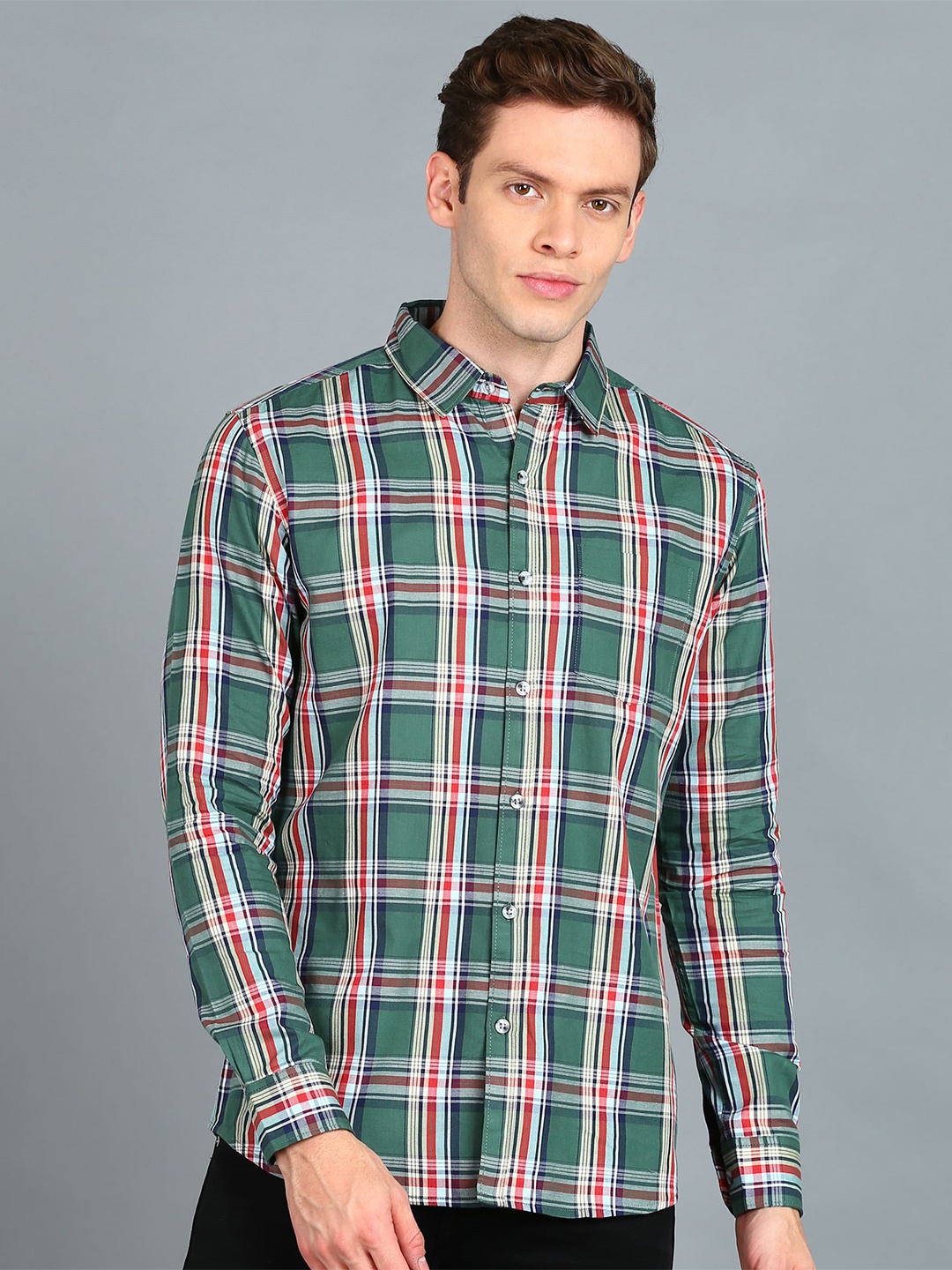 

Urbano Fashion Slim Fit Tartan Checks Checked Cotton Casual Shirt, Green