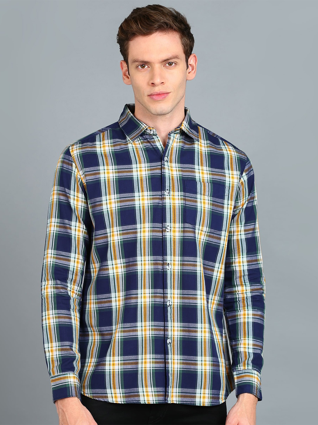 

Urbano Fashion Slim Fit Tartan Checked Cotton Casual Shirt, Navy blue