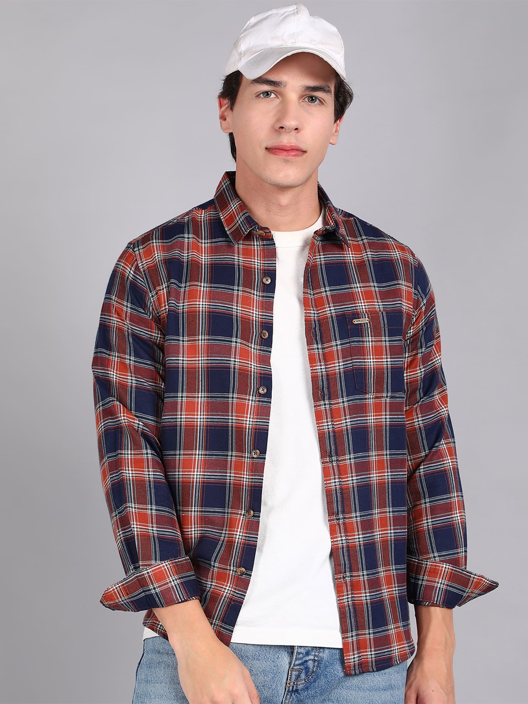 

Urbano Fashion Slim Fit Tartan Checks Cotton Casual Shirt, Blue