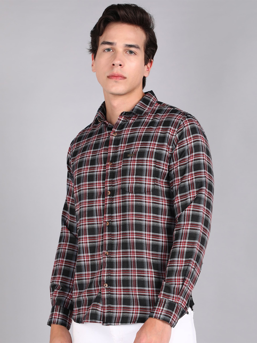 

Urbano Fashion Slim Fit Tartan Checks Cotton Casual Shirt, Black